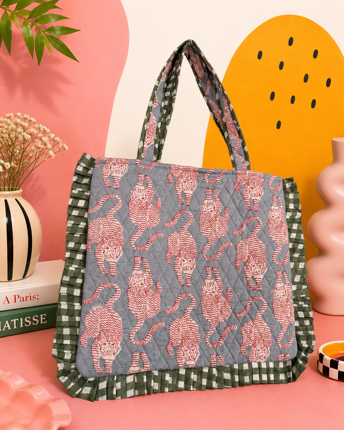 Blush Tiger Ruffle Tote