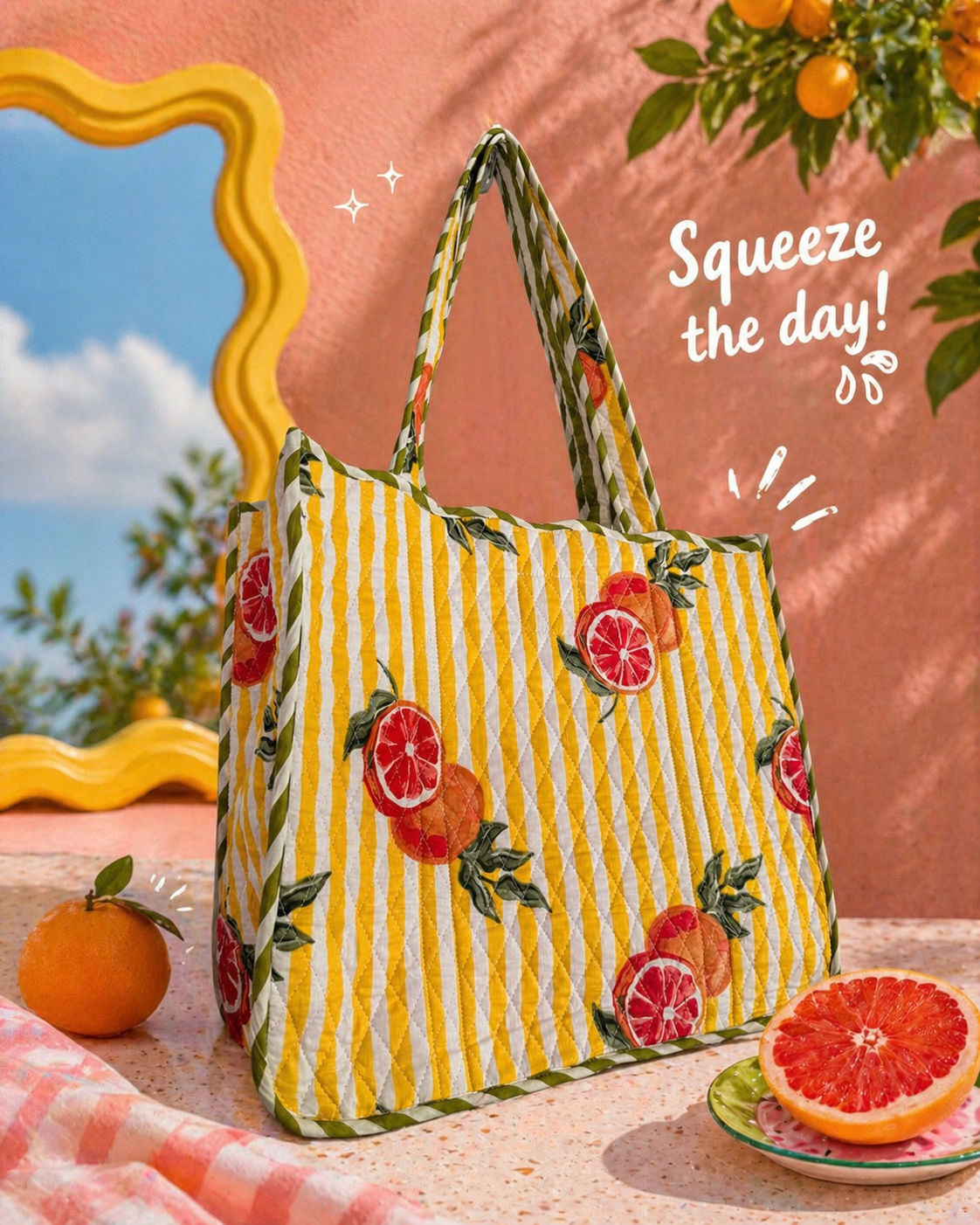 Citrus Bloom Quilted Tote