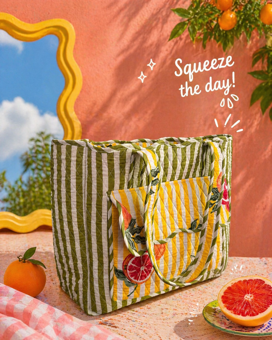 Citrus Bloom Quilted Tote