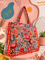 Coral Bloom Ruffle Tote