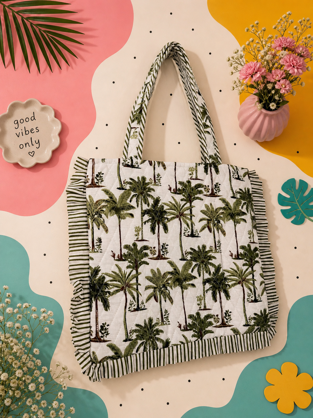 Palm Haven Ruffle Tote