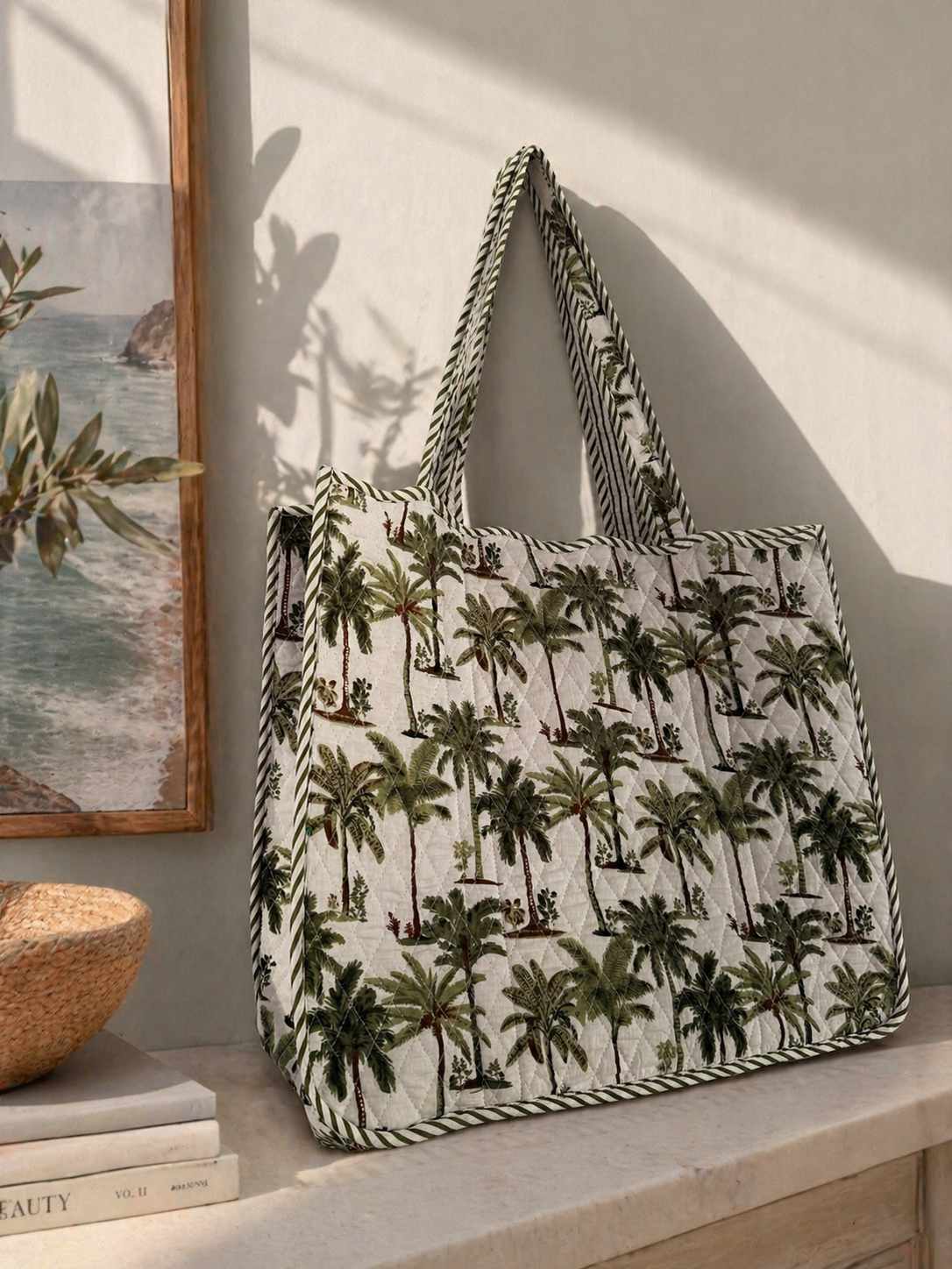 Palm Escape Quilted Tote