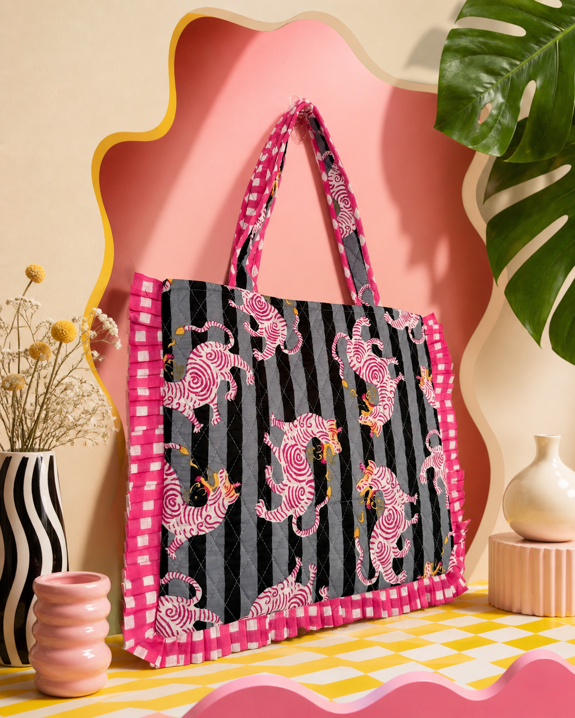 Pink Tiger Ruffle Tote
