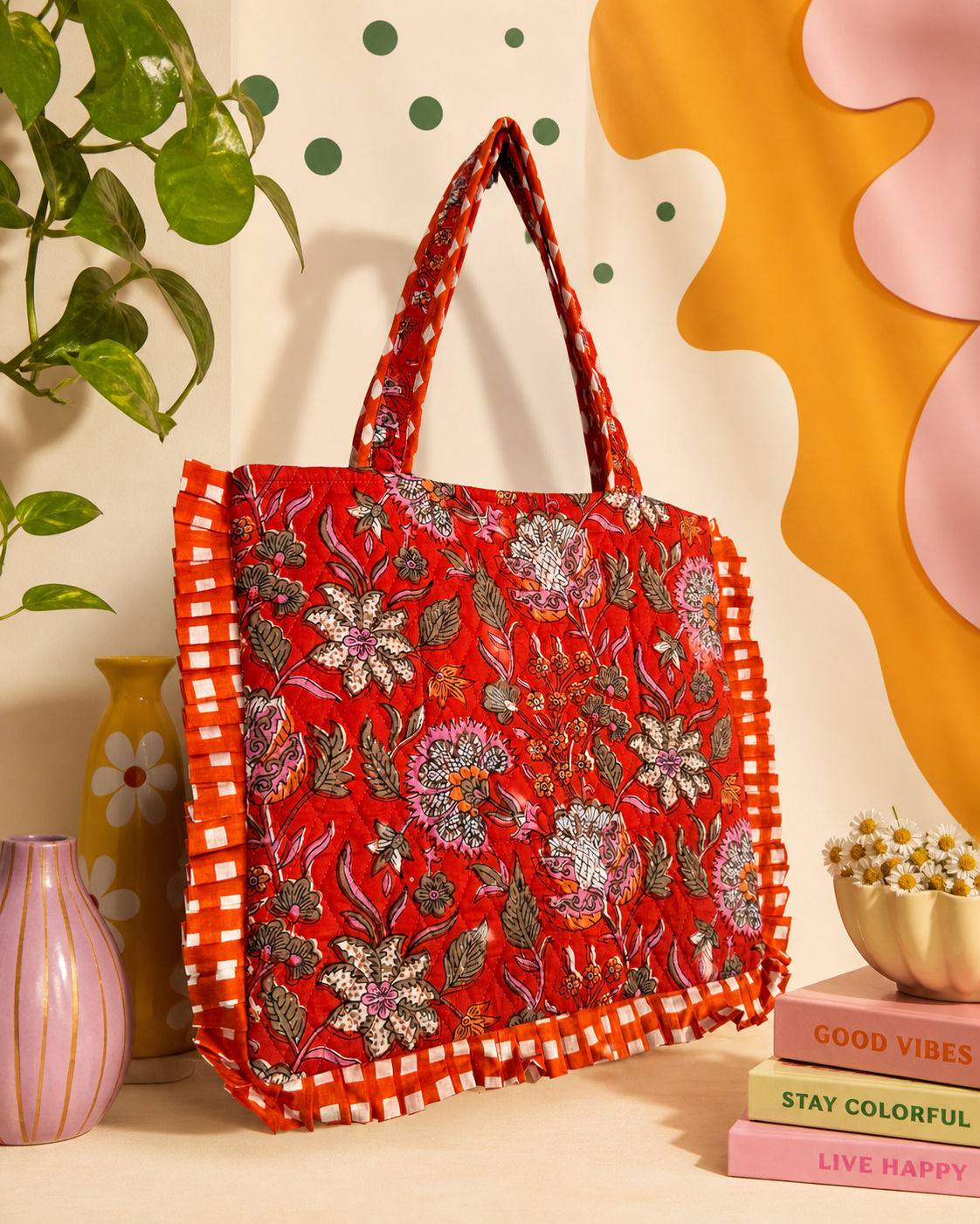 Scarlet Bloom Ruffle Tote