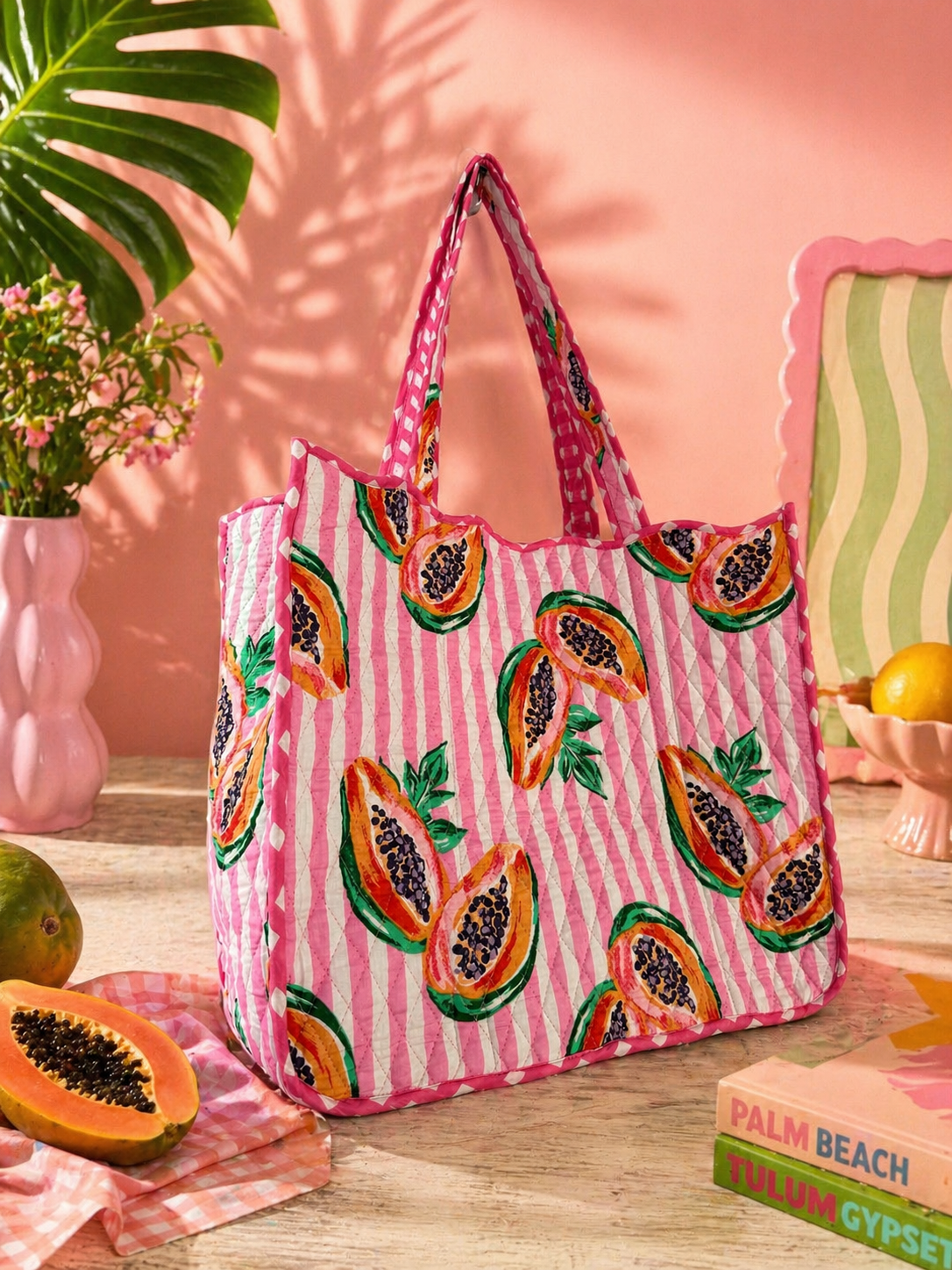 Rosy Tropic Quilted Tote