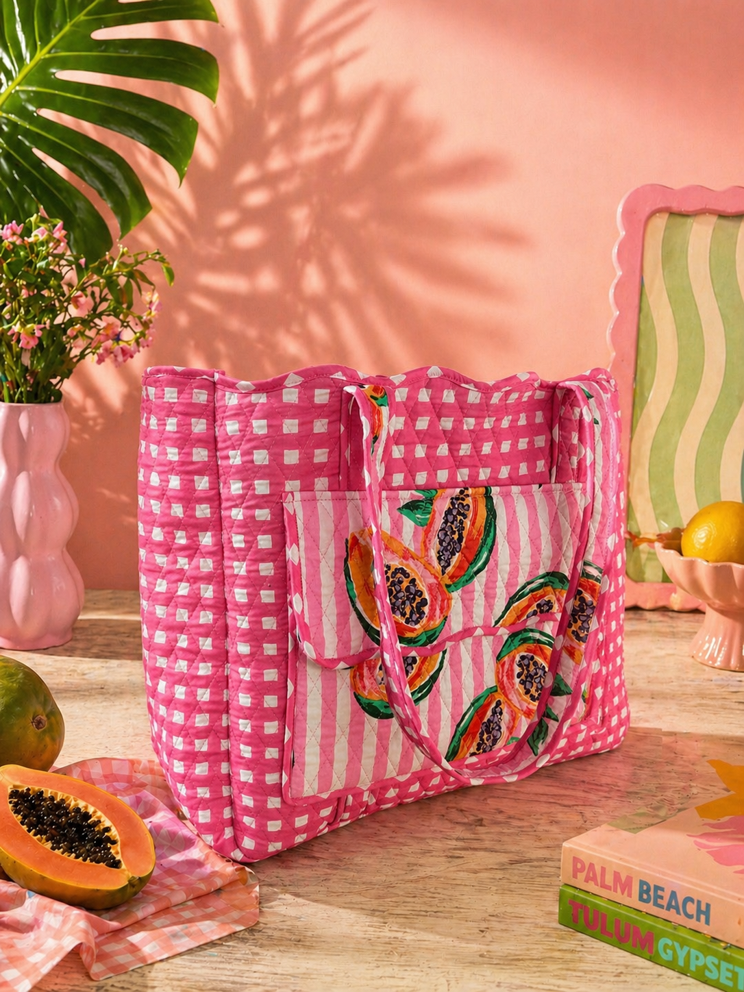 Rosy Tropic Quilted Tote