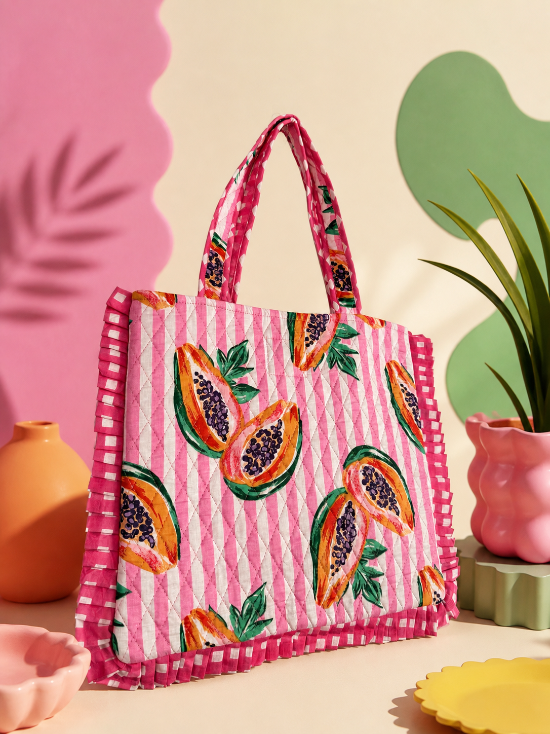 Tropical Blush Ruffle Tote